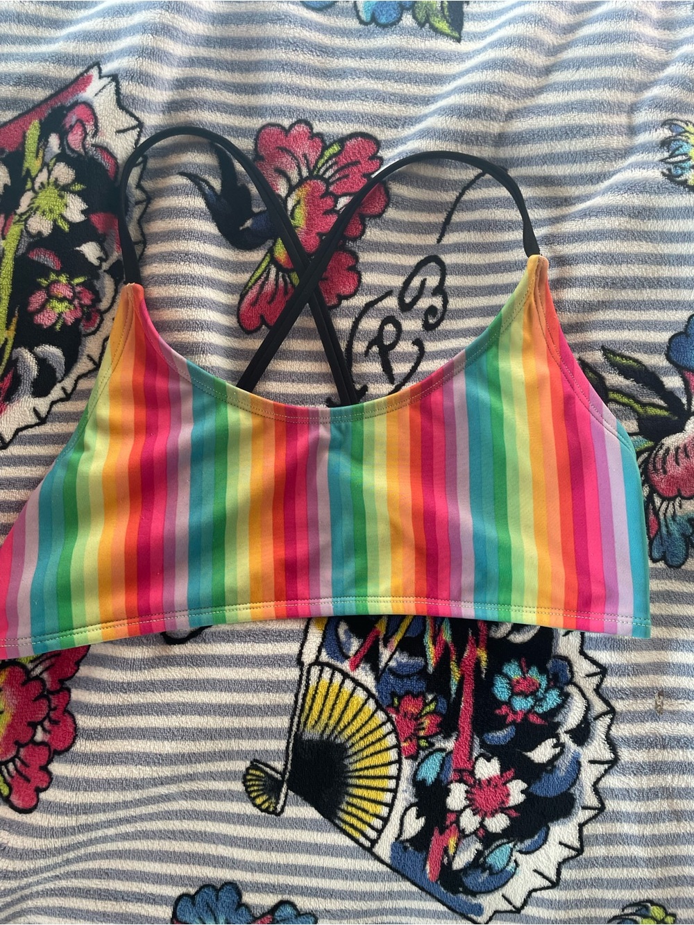 Target Rainbow Stripe Kids Swim Top - Multicolor with Black Straps